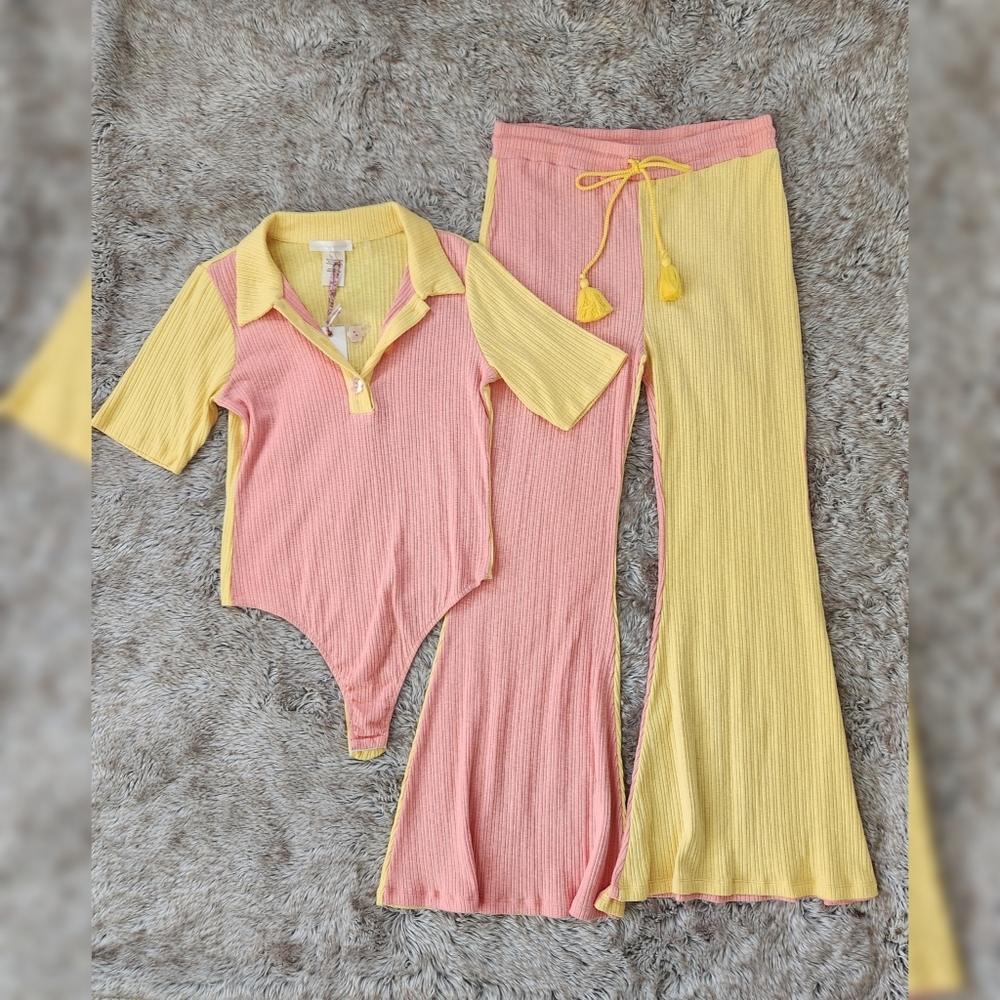 LoveShackFancy Matching Citrus Cupcake Ribbed Set In Pink‎ & Yellow Women's XL